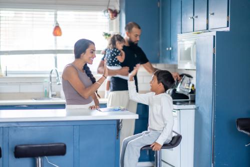 family on a busy morning