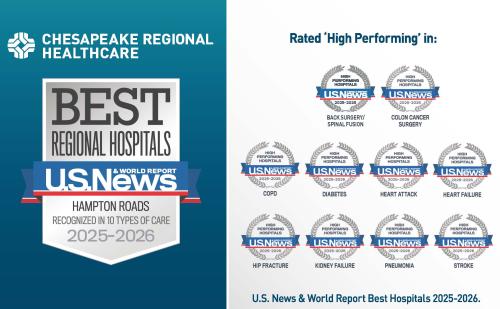 US News & World Report Best Regional Hospitals badge and High Performing badges for 2025-26