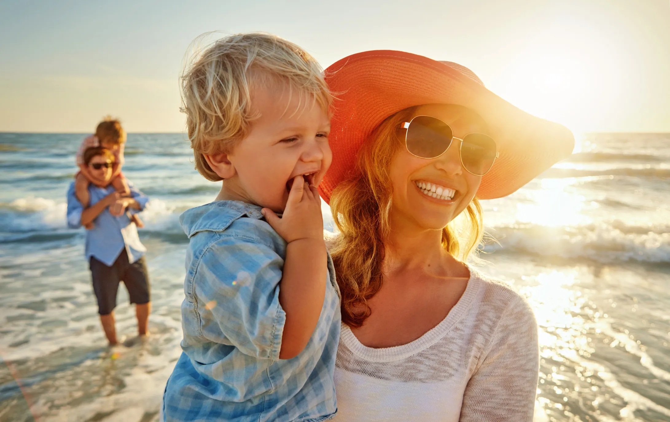 family on beach