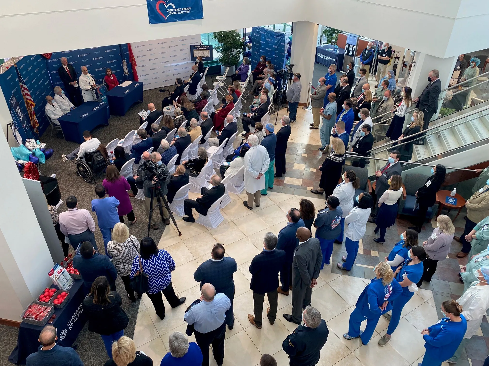 A press conference being held in the lobby of Chesapeake Regional Medical Center.