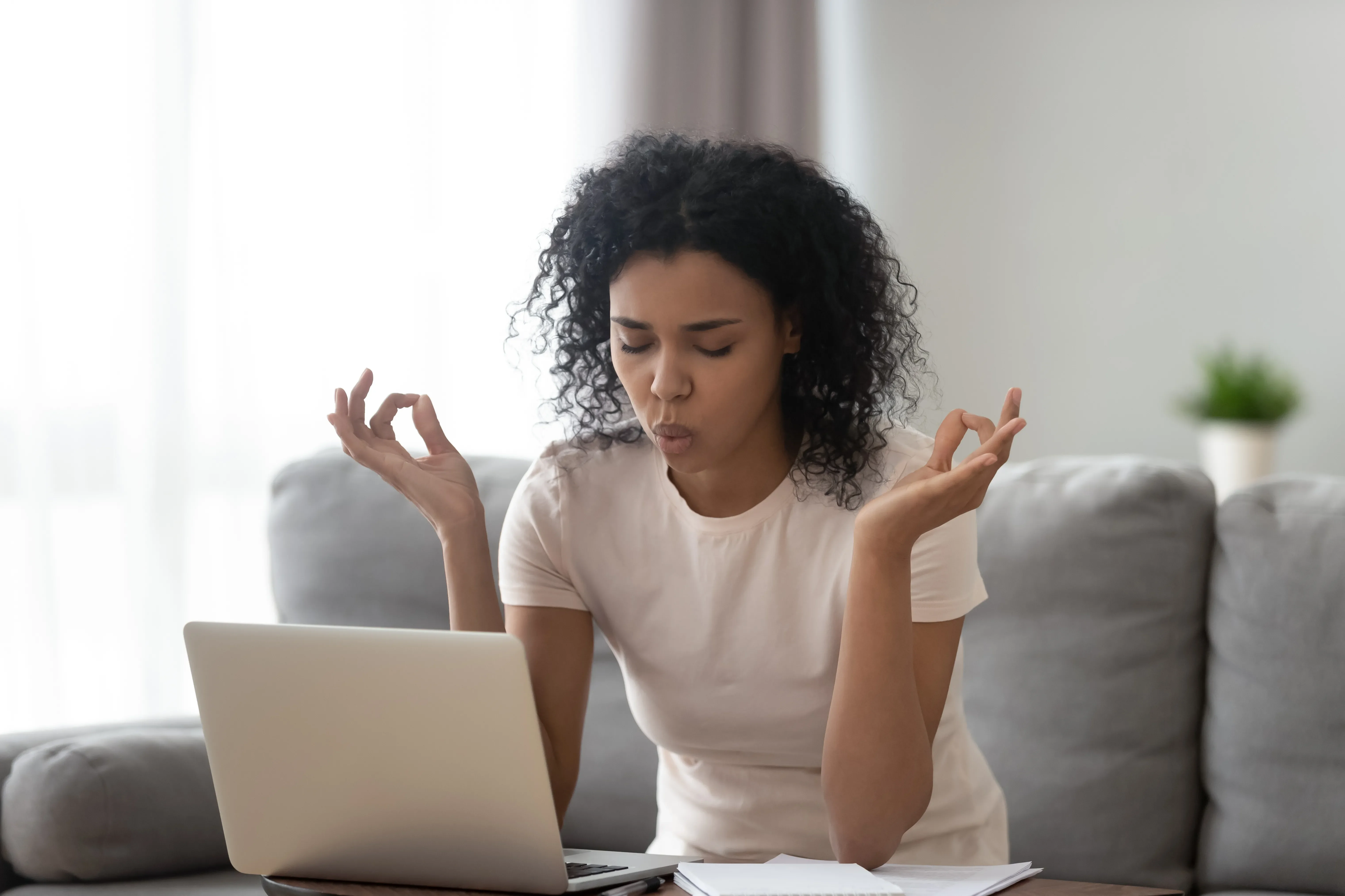 Woman Taking Deep Breaths