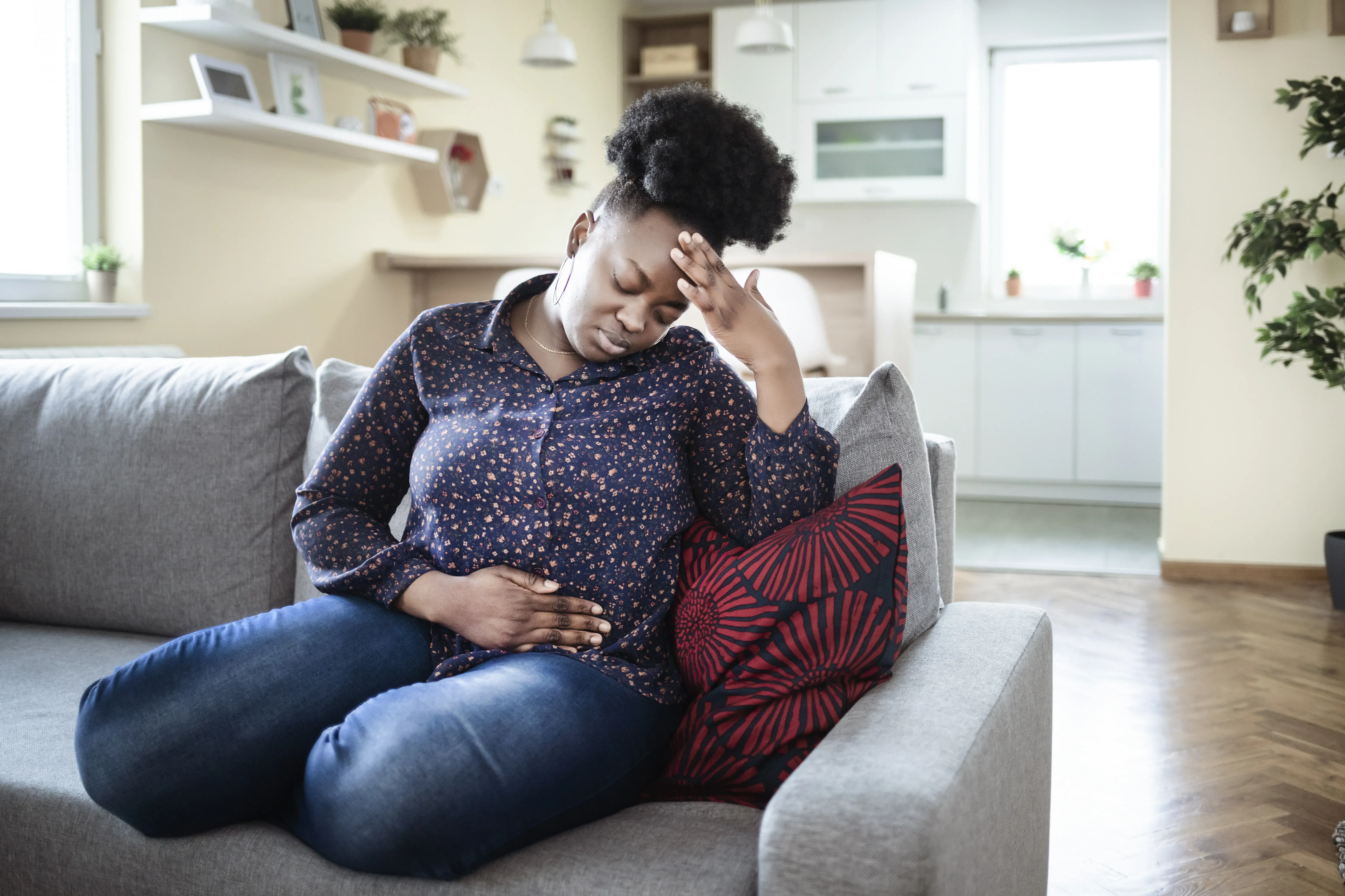a woman with abdominal pain