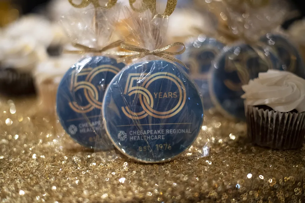 Decorated cookies celebrating Chesapeake Regional Healthcare's 50th Anniversary